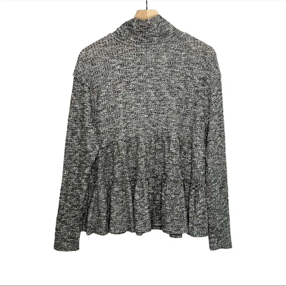 Anthropologie Eri + Ali Tiered Mock Neck Bronte Sweater in Marled Gray/Black L - Picture 2 of 6